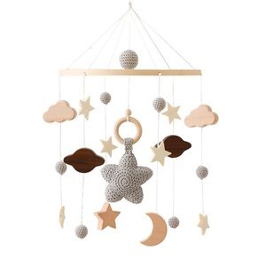 BABY MOBILE - Beautiful baby mobile is in soft and natural colors - Gray /wood.